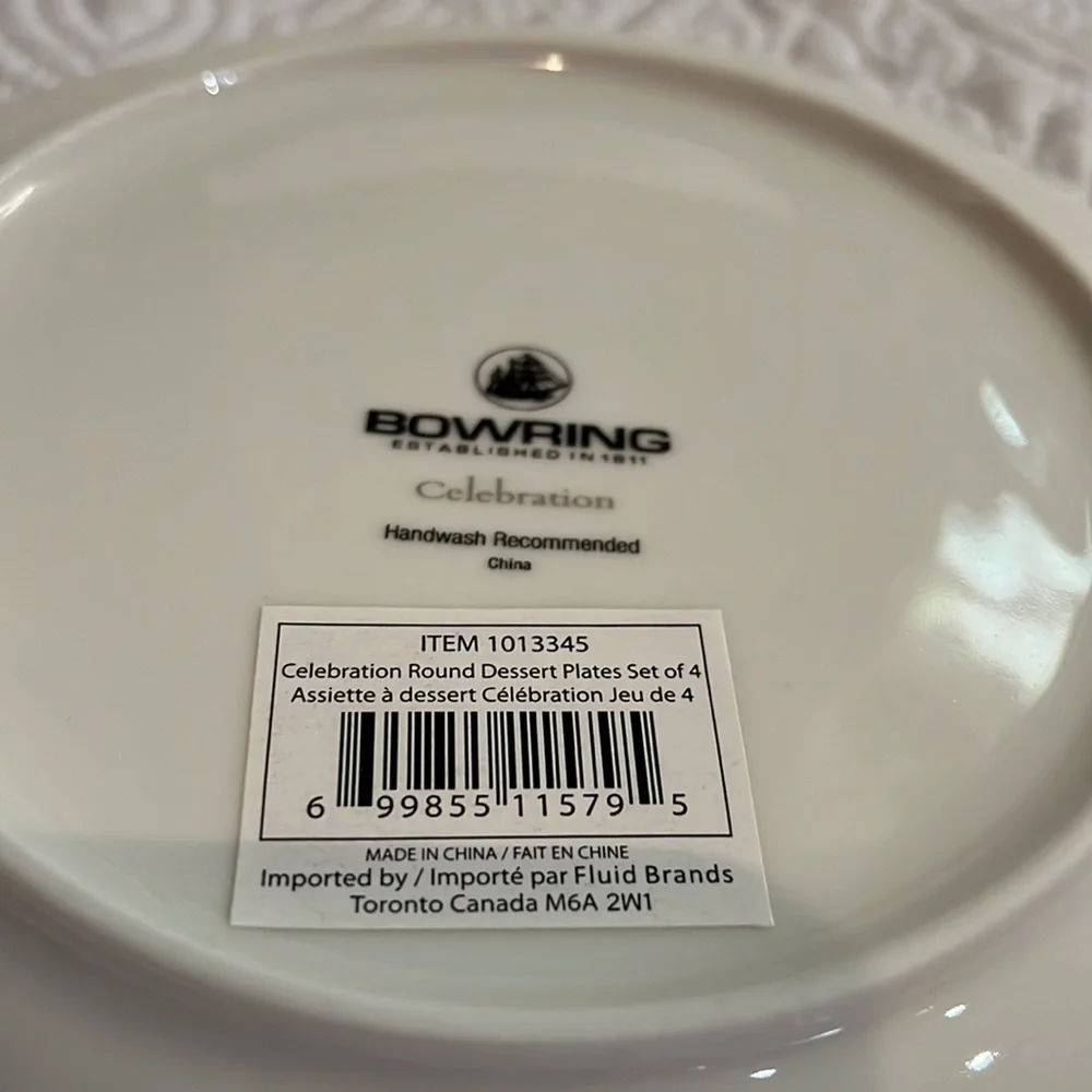 Celebration Bowring‎ round dessert plates, set of 4, NWOT